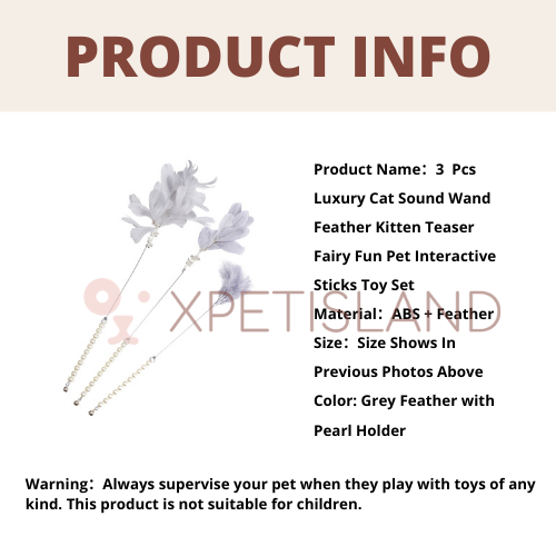 Luxury Cat Sound Feather Wand With Pearl - 3pcs