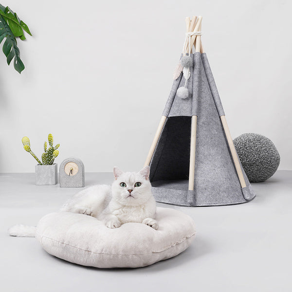 ZEZE Felt Teepee Pet Tent With Cushion Bed