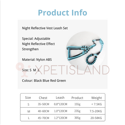 Reflective Night Safe Walking Vest Lead - Large