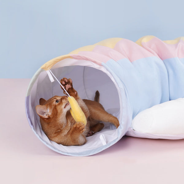 ZEZE Rainbow Cat Tunnel With Cushion Bed