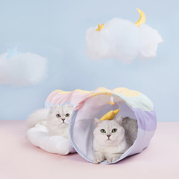 ZEZE Rainbow Cat Tunnel With Cushion Bed