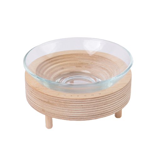PURROOM Premium Glass Pet Bowl (Wood Stand)