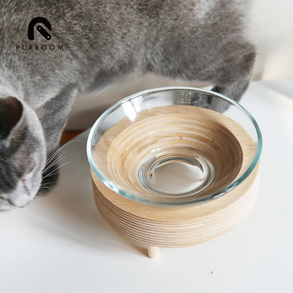 PURROOM Premium Glass Pet Bowl (Wood Stand)