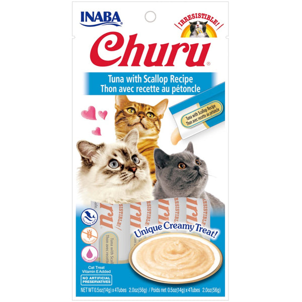 INABA® CHURU PURÉE CAT WET TREAT – TUNA WITH SCALLOP -14G X 4