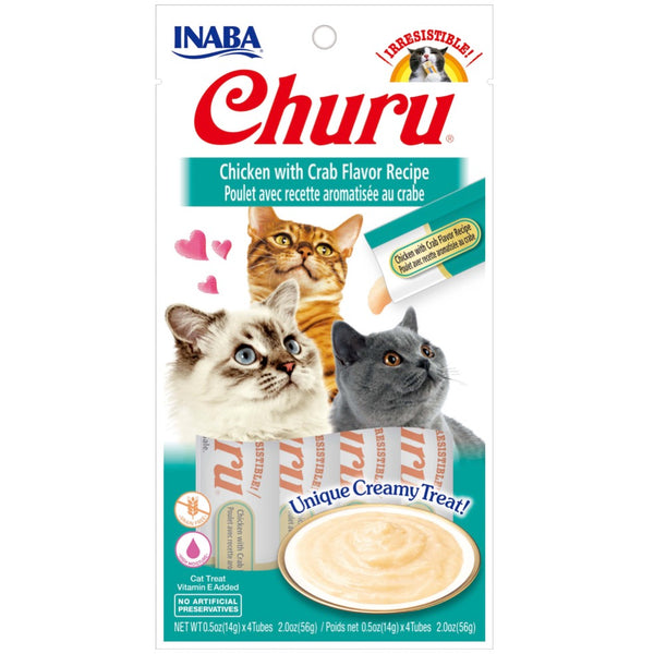 INABA® CHURU PURÉE CAT WET TREAT – CHICKEN WITH CRAB -14G X 4