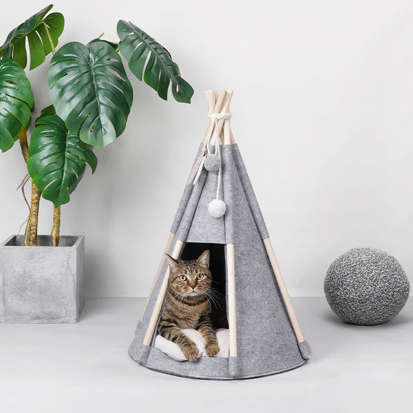 ZEZE Felt Teepee Pet Tent With Cushion Bed