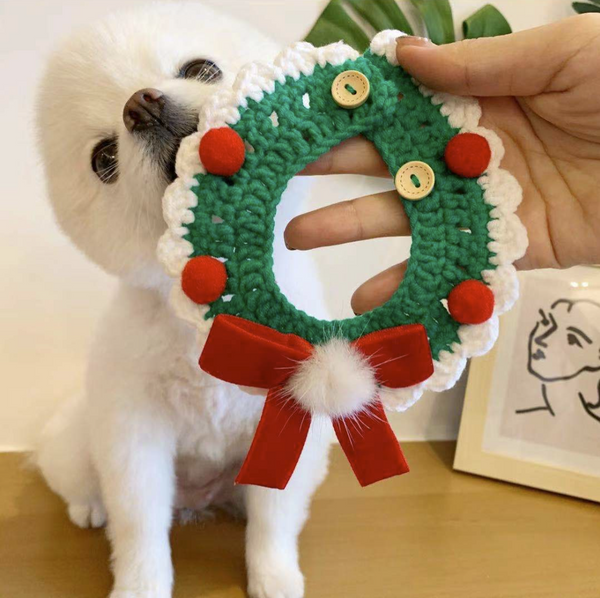 Pet Cat Dog Christmas Knitting Wool Collar