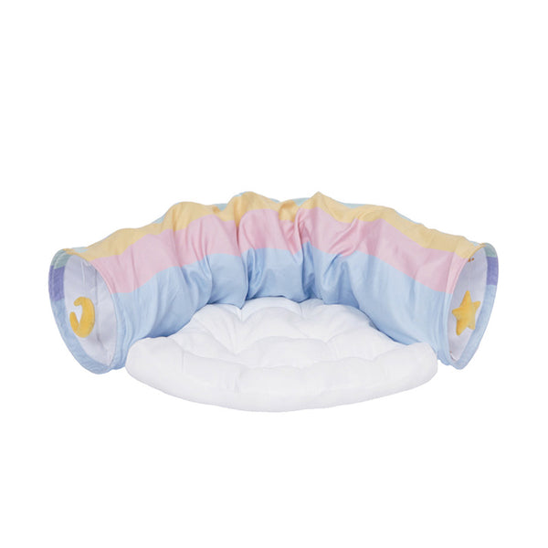 ZEZE Rainbow Cat Tunnel With Cushion Bed