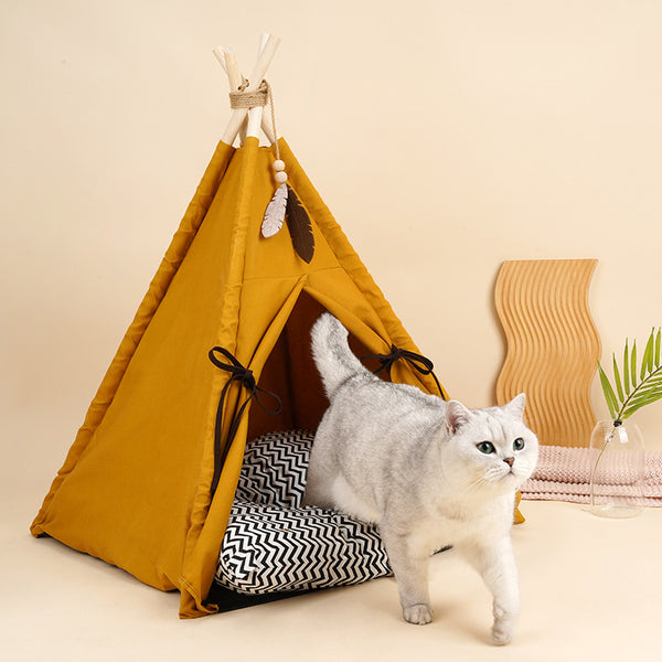ZEZE Teepee Pet Tent With Cushion Bed - Yellow