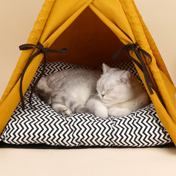 ZEZE Teepee Pet Tent With Cushion Bed - Yellow