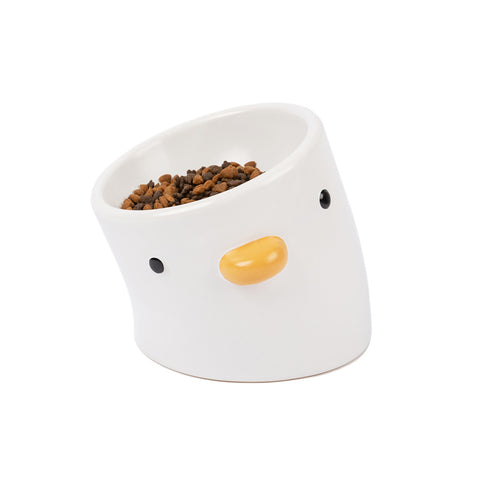 PURROOM Elevated Chick Ceramic Pet Bowl (Tilted)