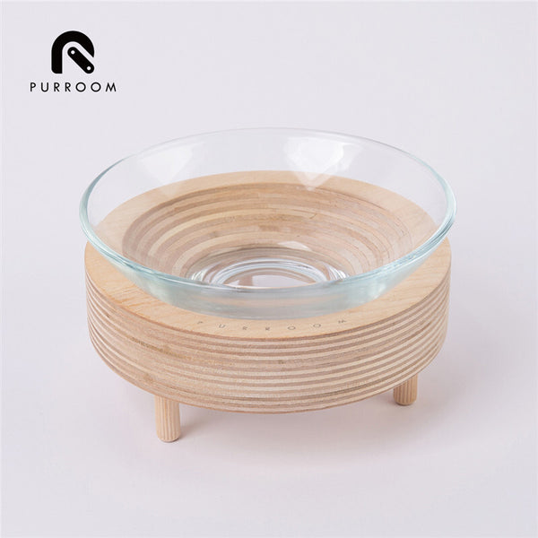 PURROOM Premium Glass Pet Bowl (Wood Stand)