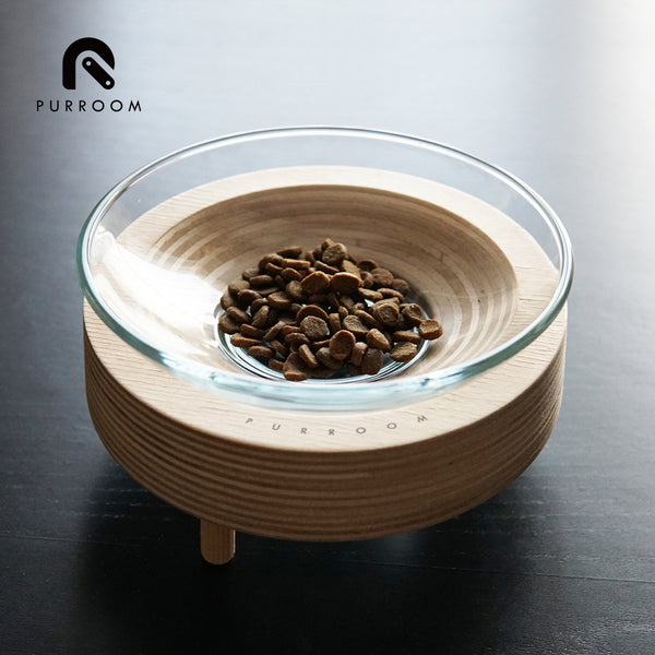 PURROOM Premium Glass Pet Bowl (Wood Stand)