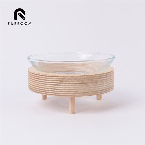 PURROOM Premium Glass Pet Bowl (Wood Stand)