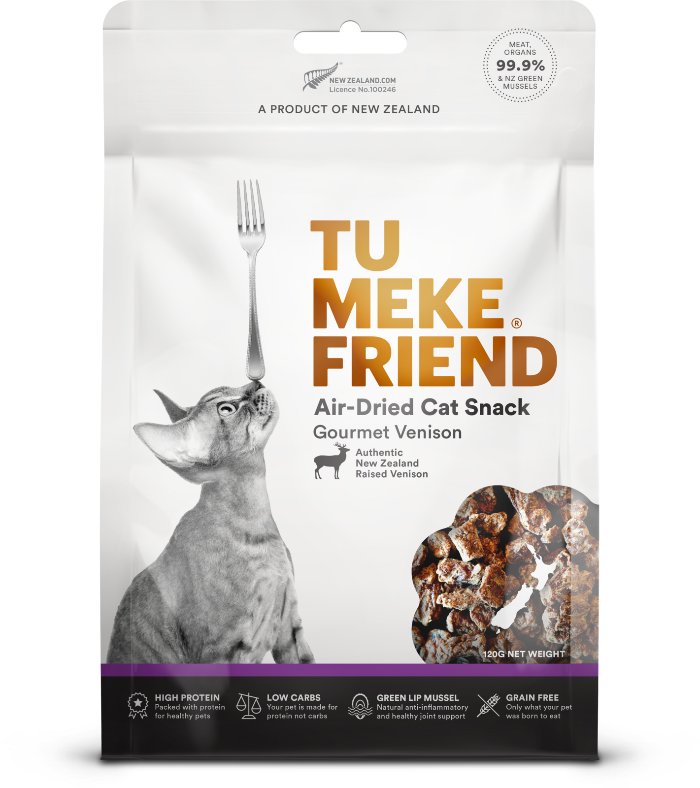 TU MEKE FRIEND Air-Dried Natural Cat Snacks Gourmet Venison 120G