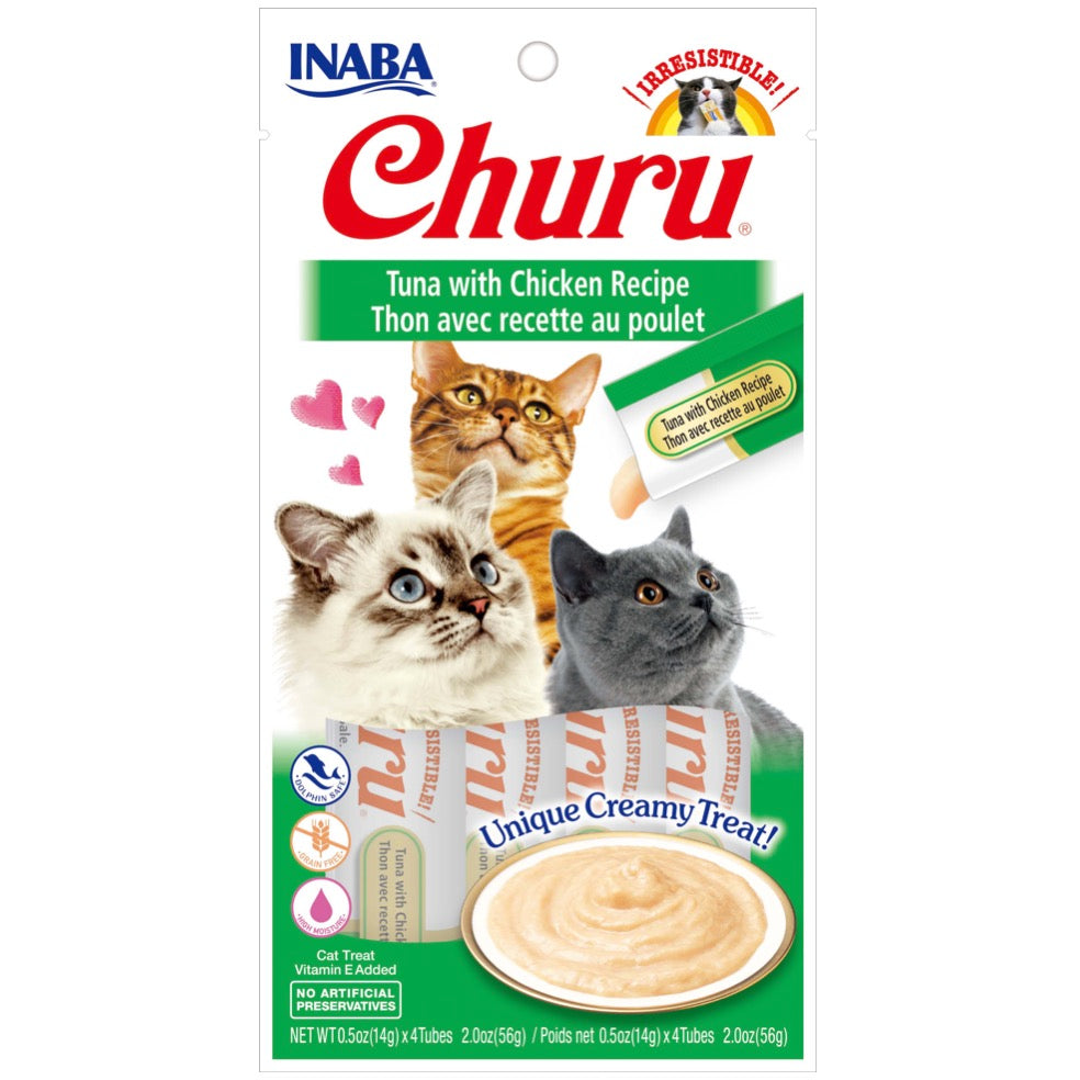 INABA® CHURU PURÉE CAT WET TREAT – TUNA WITH CHICKEN -14G X 4
