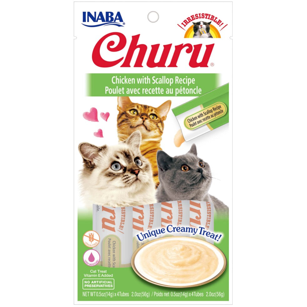 INABA® CHURU PURÉE CAT WET TREAT – CHICKEN WITH SCALLOP -14G X 4